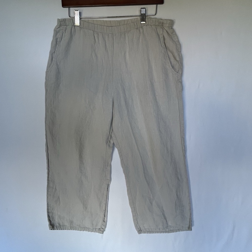 Flax Women's Linen Pants Lagenlook Wide Leg Oatmeal Beige Boho Style Size Petite